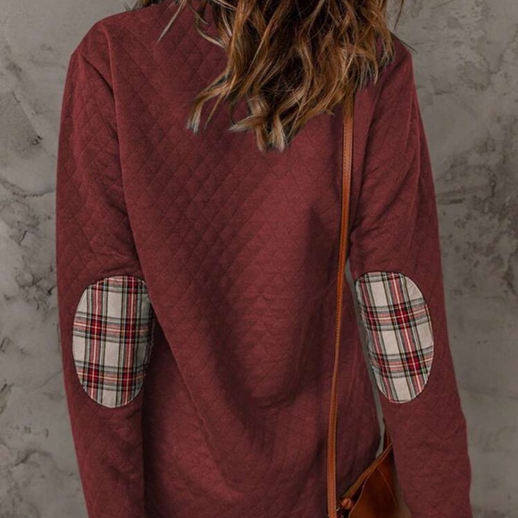 New 1/4 snap plaid detailed sweatshirt - Picture 4 of 8